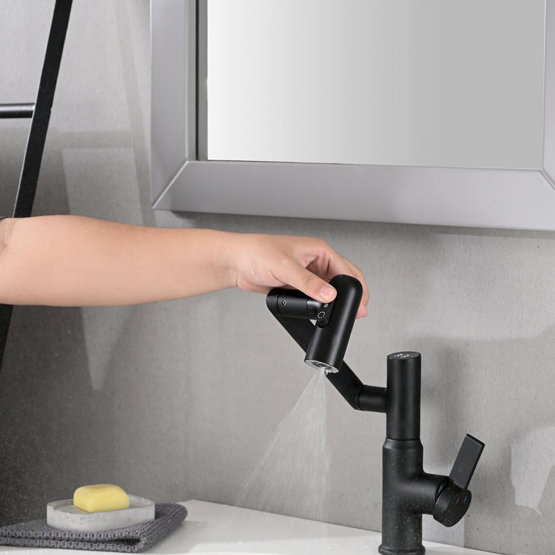 Bathroom Sink Faucet With Spray Function, Temperature Display, Anti-Slip Switch, Hot & Cold Controls, And 360° Swivel Spout