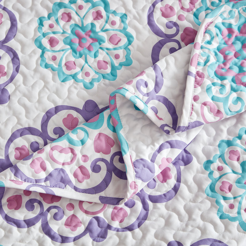 Full Purple Microfiber Reversible Quilt Set with Shams