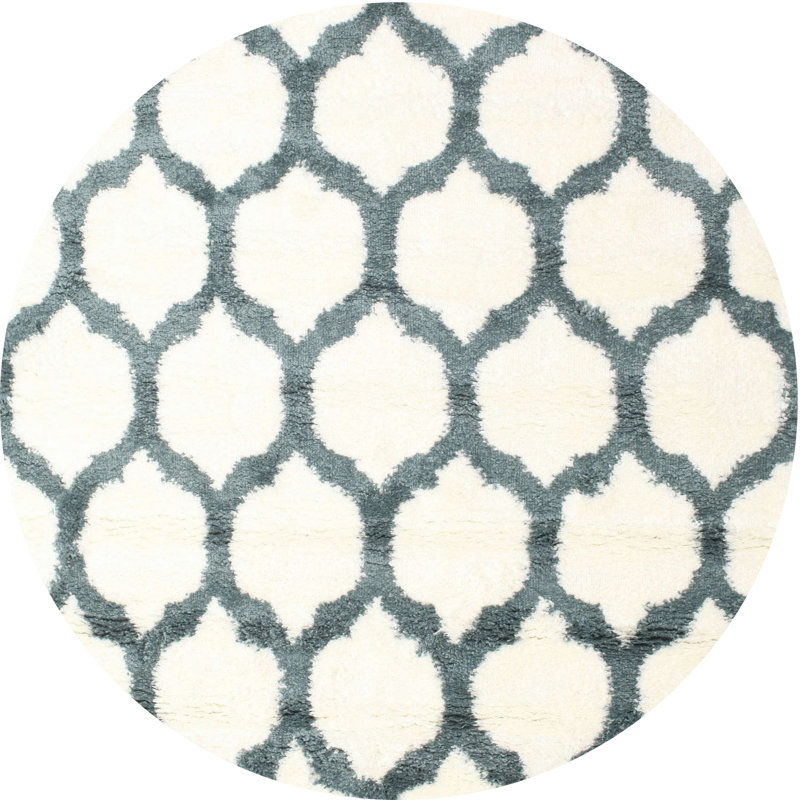 Tapis gris/zone blanche contemporaine, Rond 4 pi
