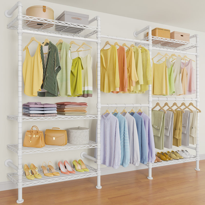 White Industrial Pipe Wall Mounted Closet System with Shelves