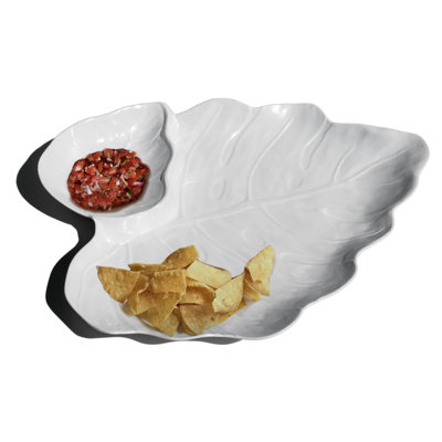 Coastal Leaf Chip and Dip Platter, White, 18.1x14.6x1.9"