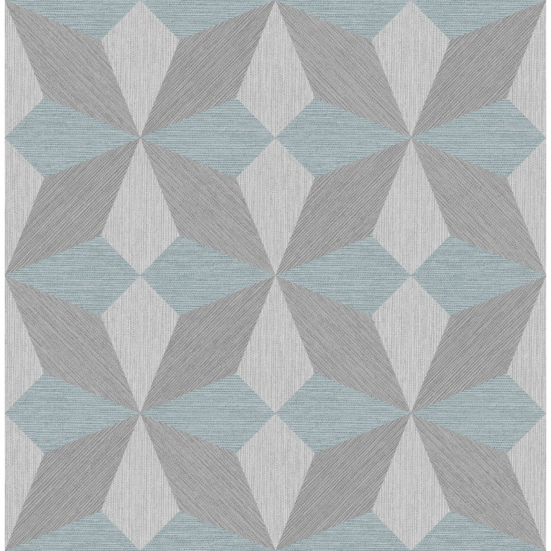 Rouleau de papier peint métallique géométrique 33 pi x l 20,5 po Alchemy Anjelika, Aigue-marine
