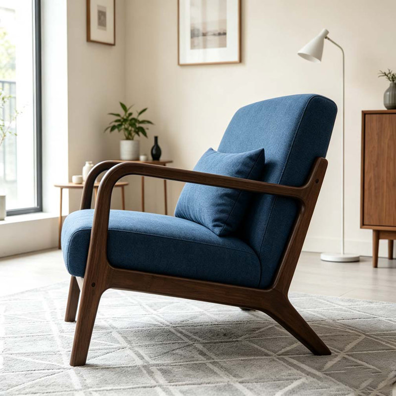 Chaise d'appoint moderne avec structure en bois, Bleu