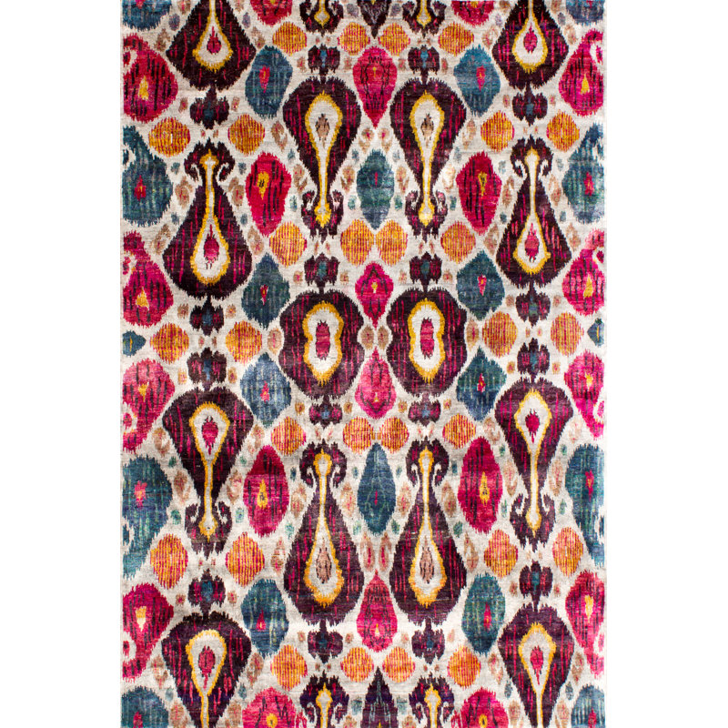 Rumi Hand-Knotted Silk Area Rug in Red/Yellow/Blue, Rectangle 7'10" x 11'11"