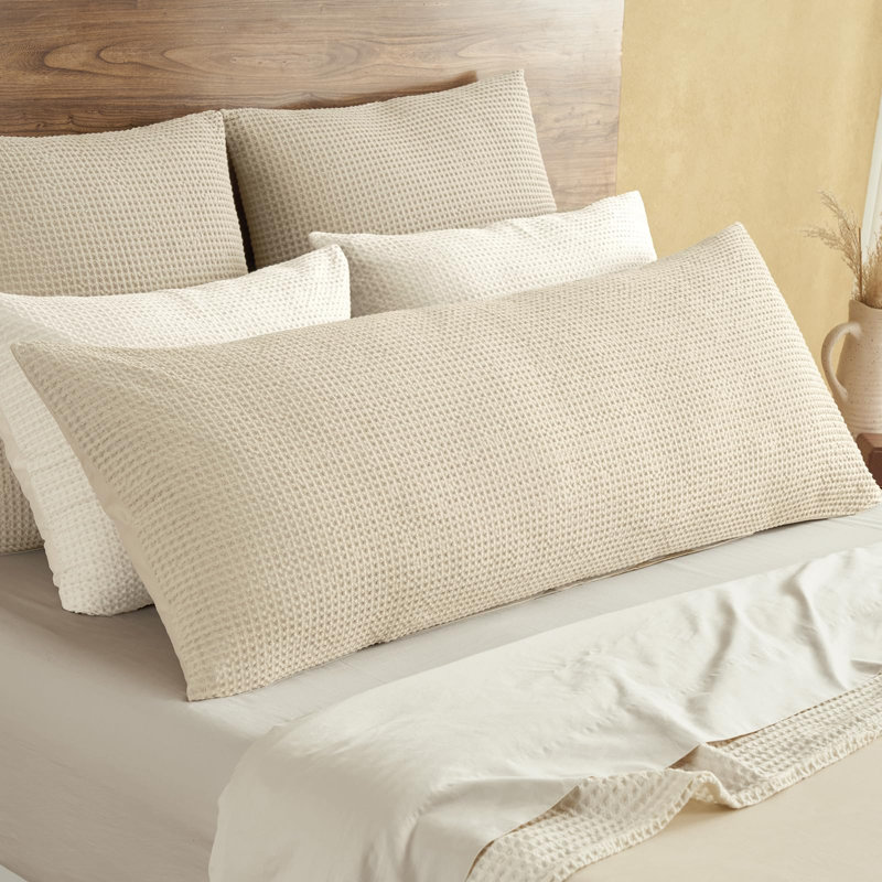 PHF 100% Cotton Waffle Body Pillowcase with Zipper, 1 Pack Soft Skin-Friendly and Breathable Pillow Sham for Bed, 20x54"