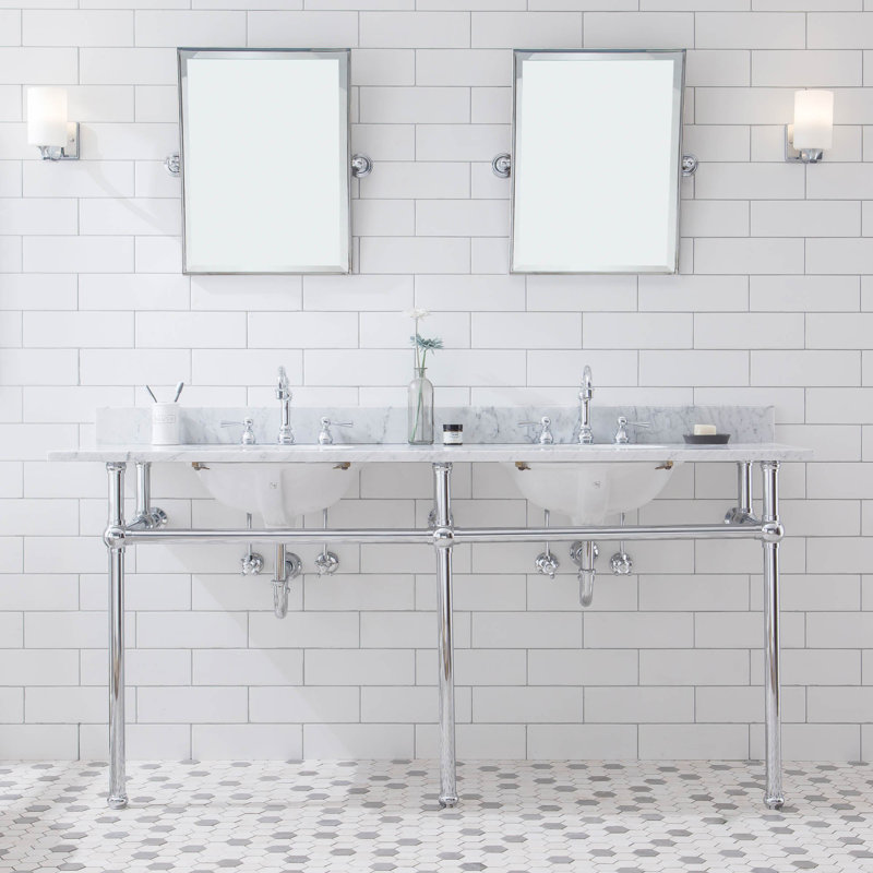 Copeland 33" Tall Marble Oval Console Bathroom Vanity with Faucet and Overflow, Chrome
