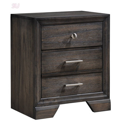Table de chevet à 3 tiroirs de style contemporain, table de bout en bois massif avec beaucoup de rangement pour les chambres modernes