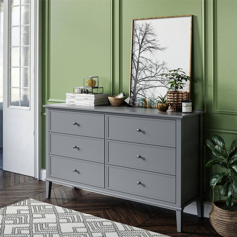 Commode en bois avec 6 tiroirs, Gris