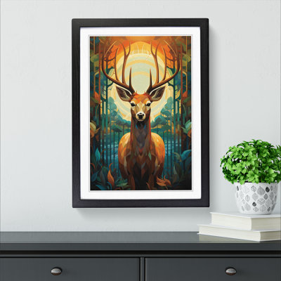 Deer Art Deco No.2 - Single Picture Frame Print on Wood