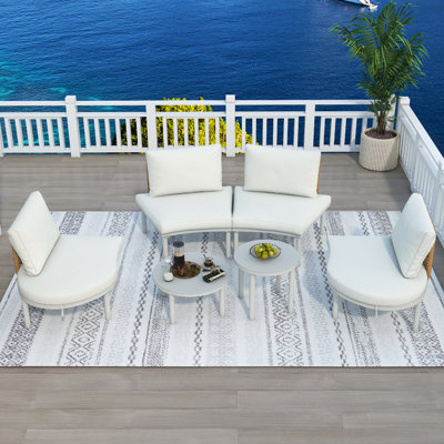 Ensemble de meubles de patio 6 pièces avec 2 tables basses