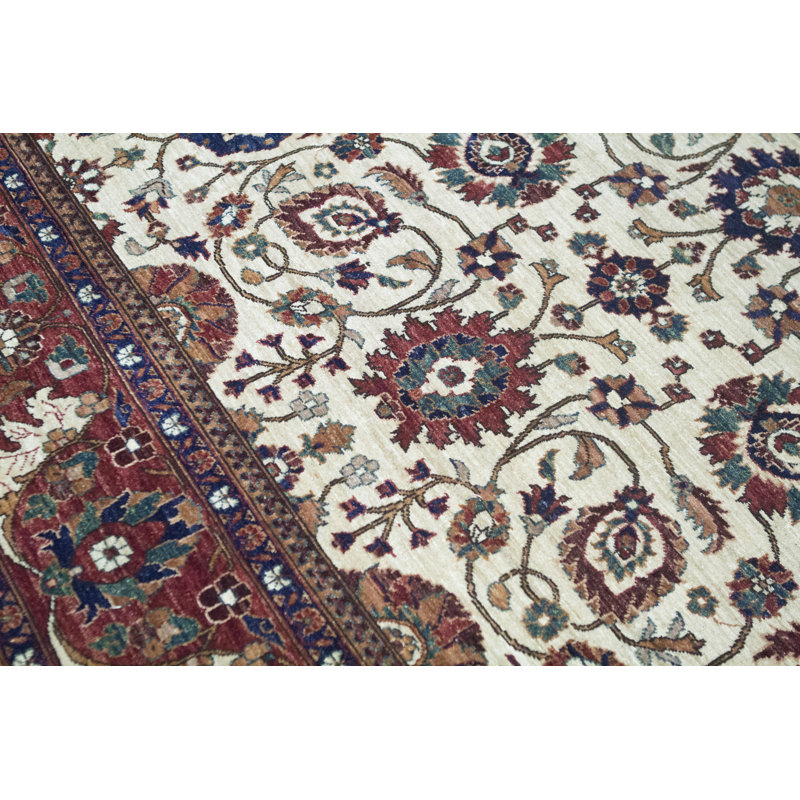Hand-Knotted High-Quality Beige and Red Area Rug