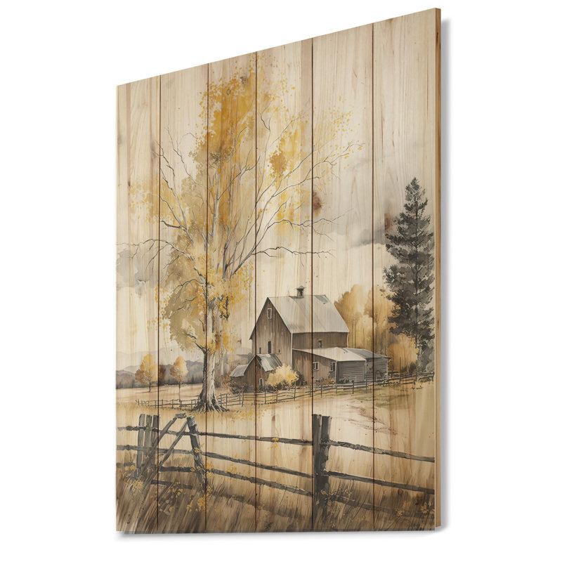 Grange au printemps - impression sur bois sans cadre, H 20 po x l 12 po x P 1 po