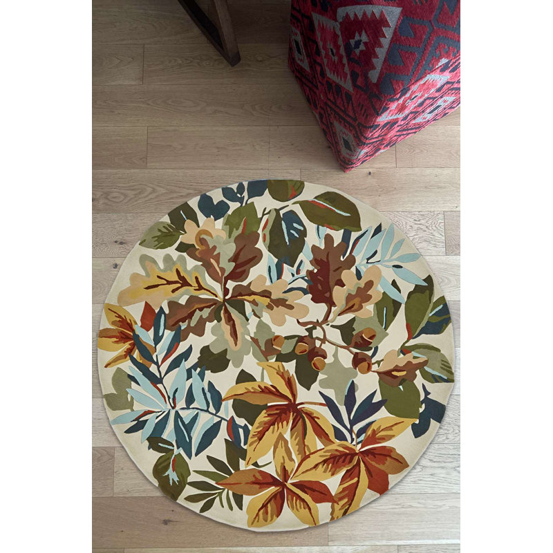 Tapis floral rond en coton antidérapant, Rond 2 pi 8 po