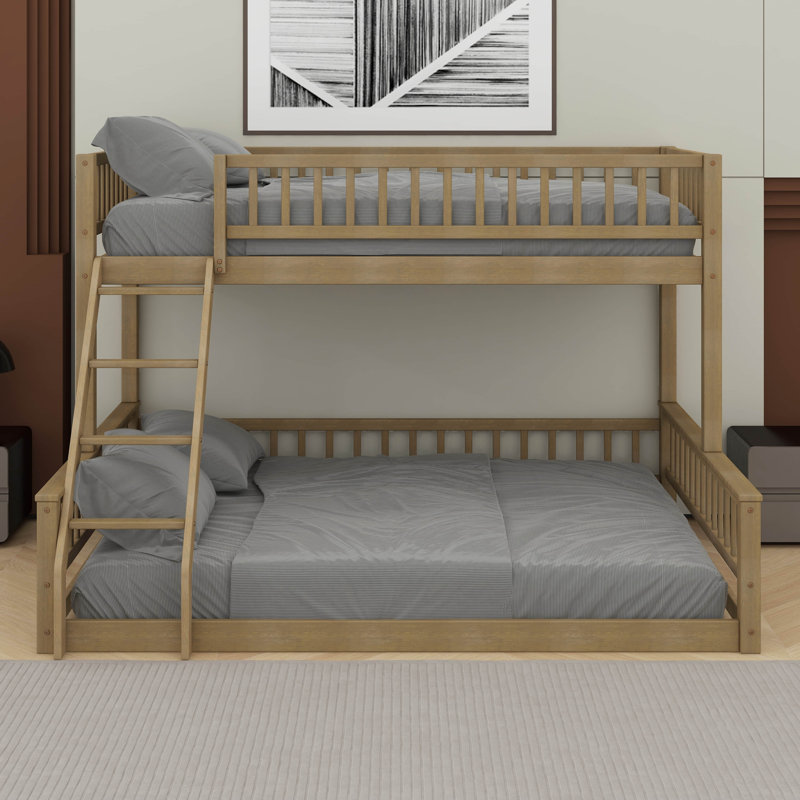 Twin XL Over Queen Bunk Bed With Ladder, Walnut