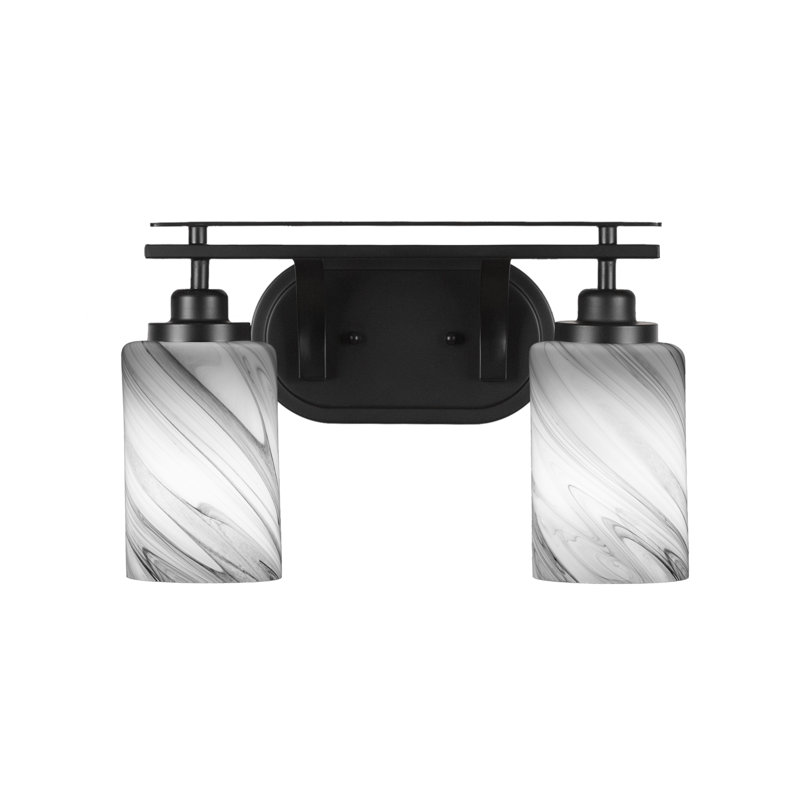Barre d'éclairage de salle de bain 2 lumières Neylin avec verre de 4 po, Noir mat, Gris