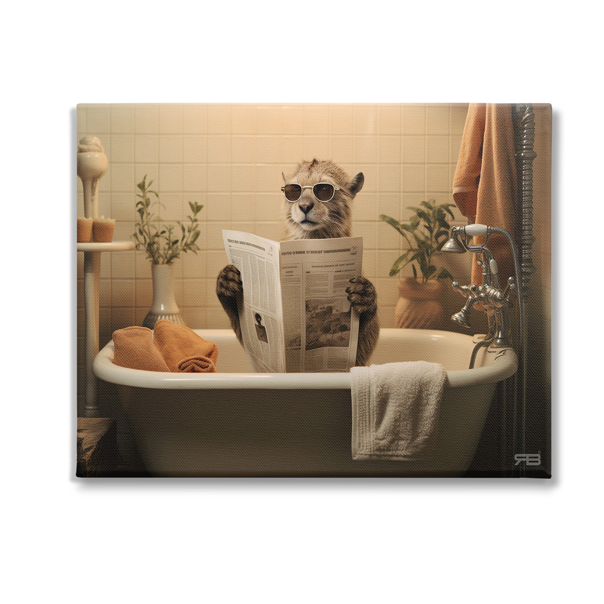 Trinx Wild Cat in Bathtub Canvas Wall Art by RB | Wayfair