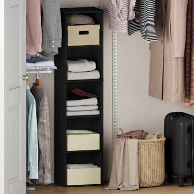 Rangement et organisation de garde-robe, Organisateur de garde-robe à 5 niveaux, Étagères ouvertes, pour garde-robe, chambre, salon, bois noir