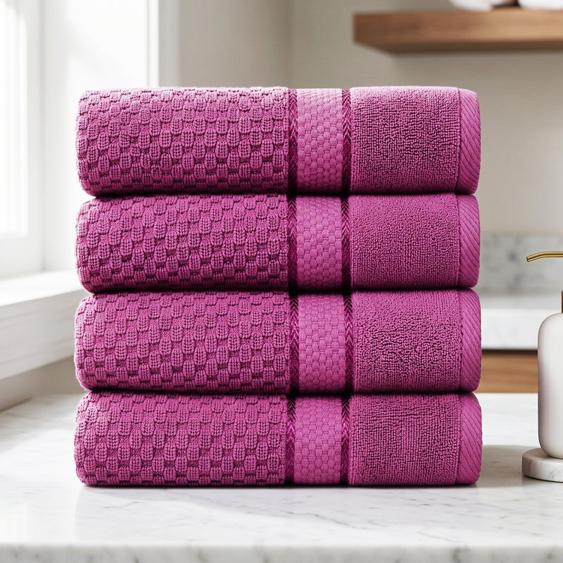 Collection de serviettes de bain texturées 100% coton Obed, Mauve raisin, Serviettes de bain - paquet de 4