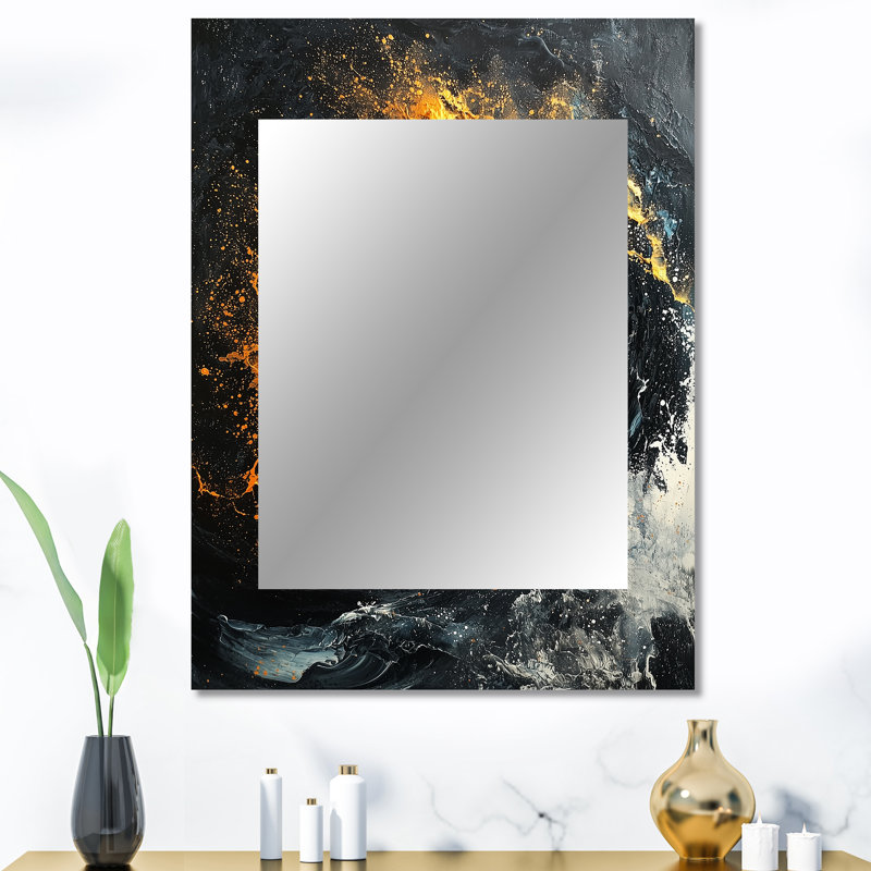 Yellow And Black Auroras Fractal Edge I - Abstract Spirals Decorative Mirror, Modern Large Wall Mirror, Printed Metal Art