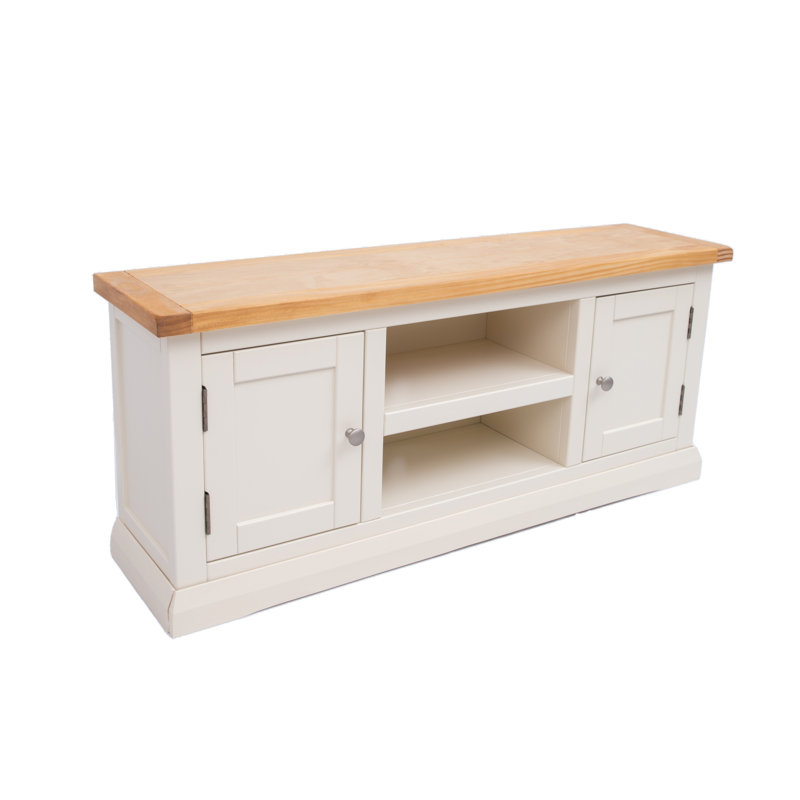 Henslee TV Stand for TVs up to 55", White/Satin Chrome