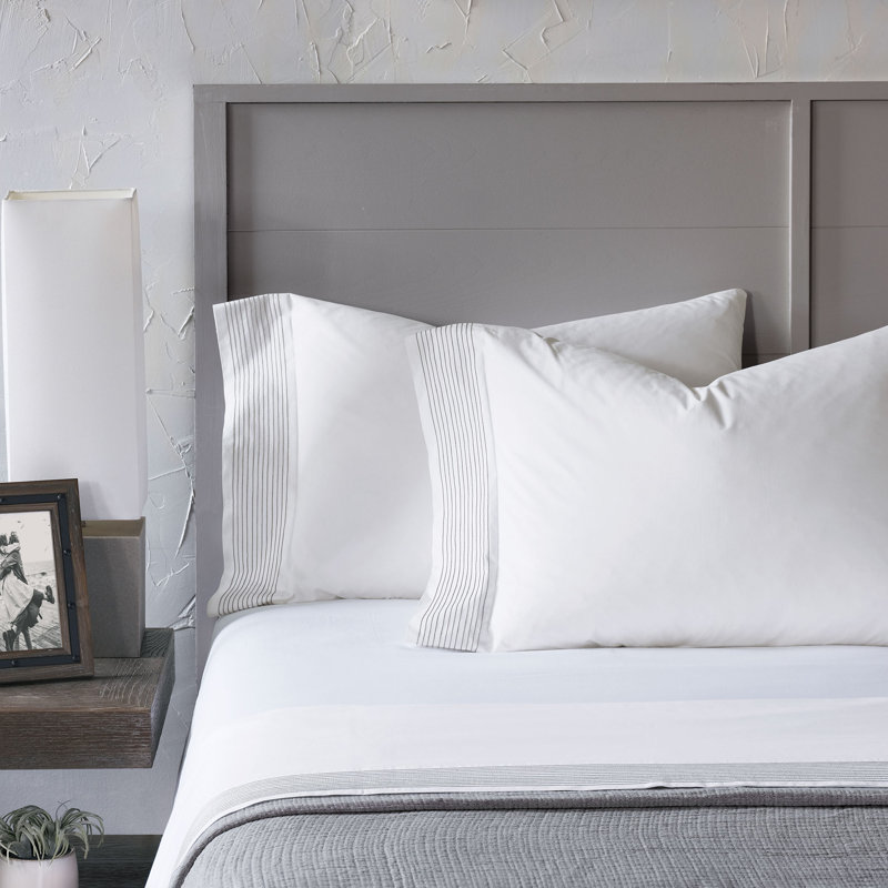 Marsden Fine Linen Percale Striped Flat Sheet, Twin Flat Sheet, Dove