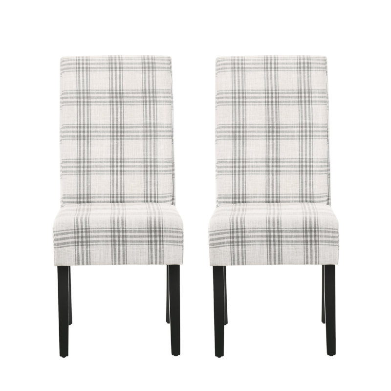 Ensemble de 2 chaises avec coussins moelleux et dossier haut, Tissu écossais gris