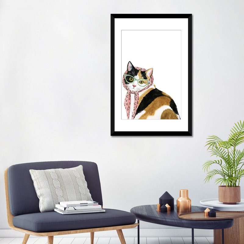 « cool cat i », impression sur toile, H 32 po x l 24 po x P 1 po, Papier avec cadre noir, Blanc