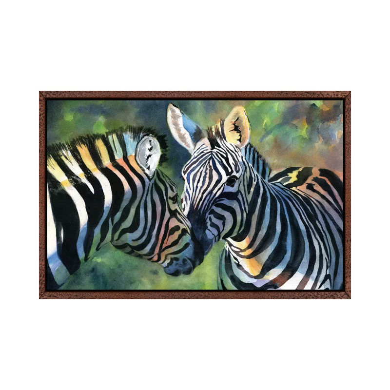 Zebra Love by Rachel Parker - Painting on Canvas, 66.04 cm H x 45.72 cm W, Classic Brown Wood Framed
