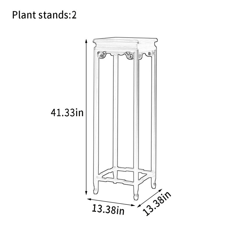 Support à plante en bois massif avec artisanat exquis, Noir, noir, noir, noir, H 41,33 po x L 13,38 po x P 13,38 po