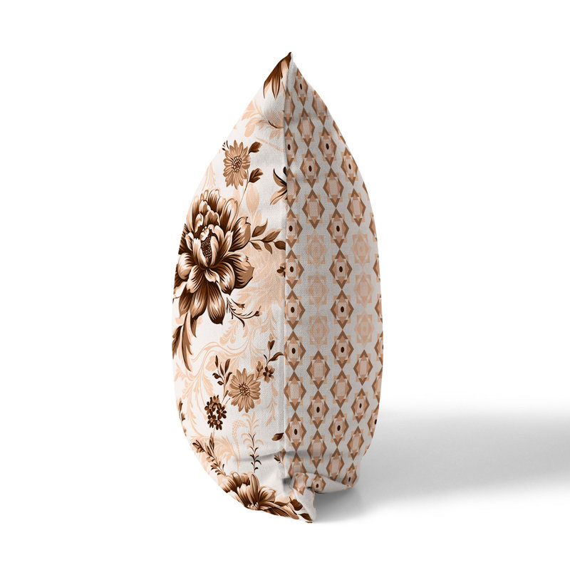 Coussin décoratif intérieur / extérieur Nature's Canvas Floral, H 16 po x l 16 po, Brun / floral orange