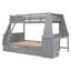 Lit superposé simple au-dessus d'un lit double avec lit gigogne et bureau intégré, trois tiroirs de rangement et une tablette, gris