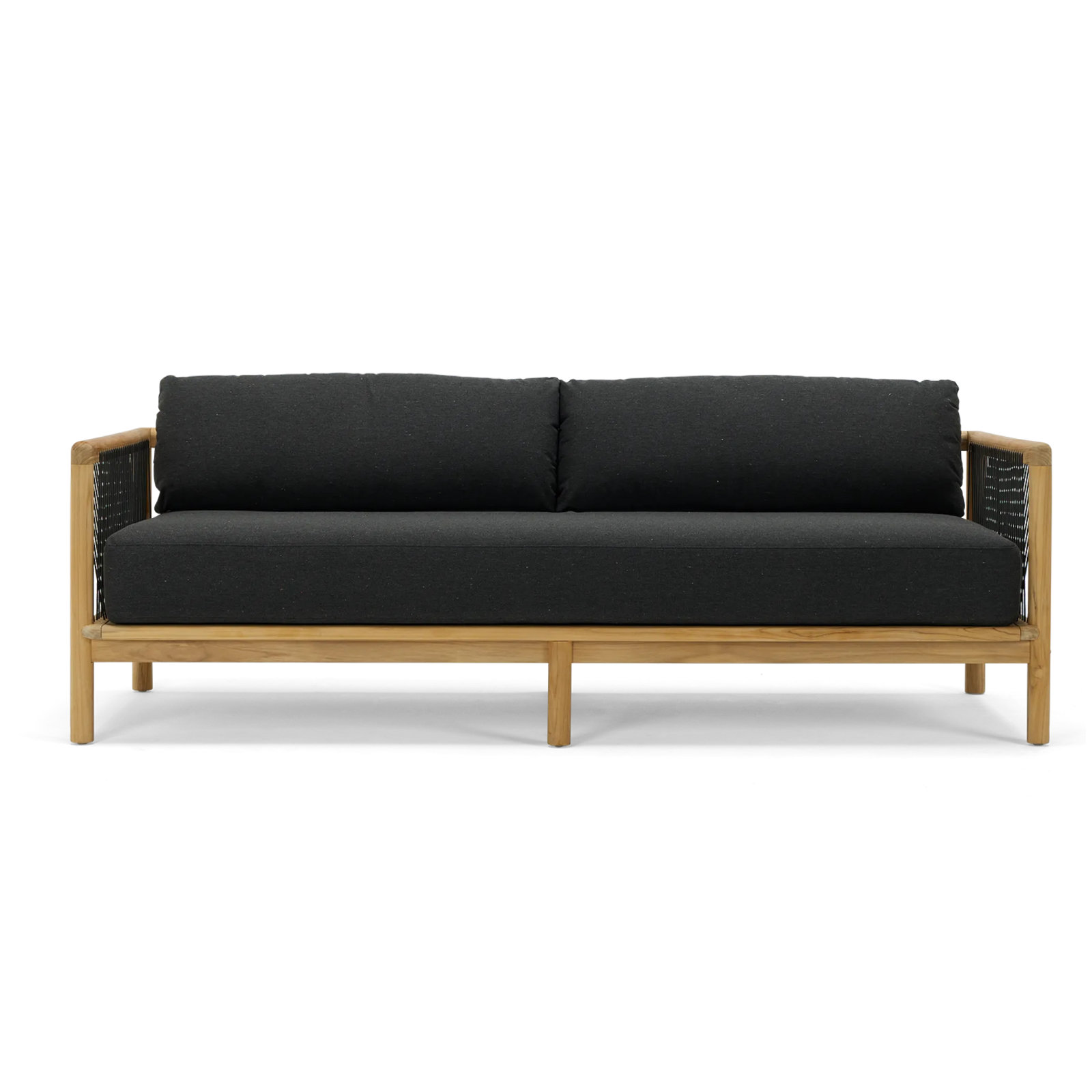 Reel Collection 82'' Wide Reversible Teak Patio Sofa with Sunbrella® Cushions, Sunbrella Heritage Char