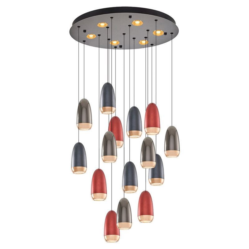 Elegant Chandelier with Metal Body & Opal Glass Cap, 19.7 in Diameter x 47.2 in Height | Assembled, 1 x 85W Integral LED (3000K, 8500 Lm) | Modern Red, Blue & Grey Design for Stylish Home Décor
