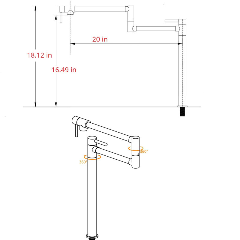 Deck Mount Pot Filler with Handles and Supply Lines, Matte Black