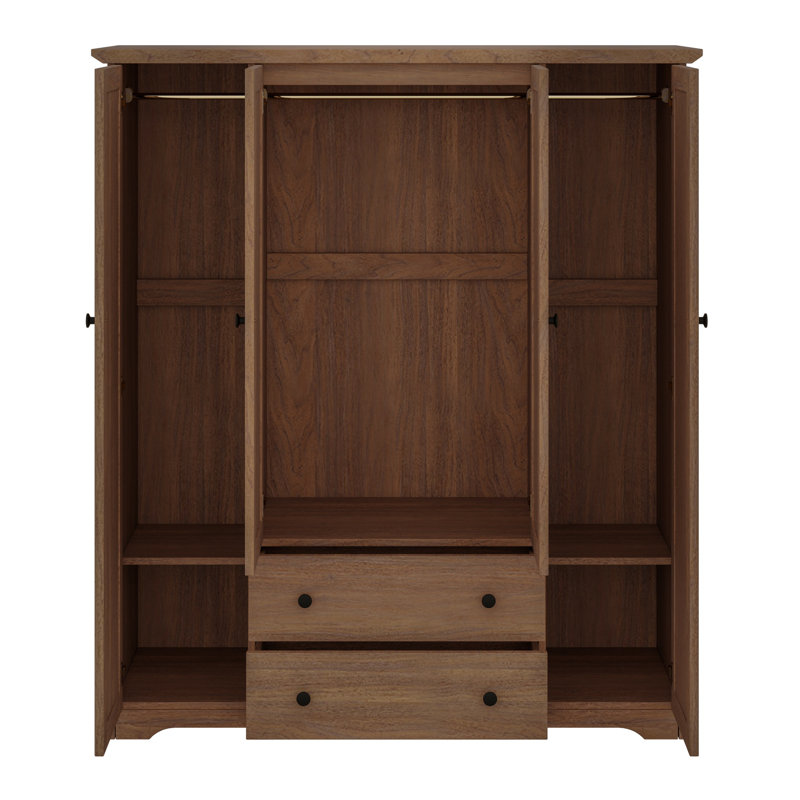 Armoire penderie 4 portes avec 2 tiroirs, Brun