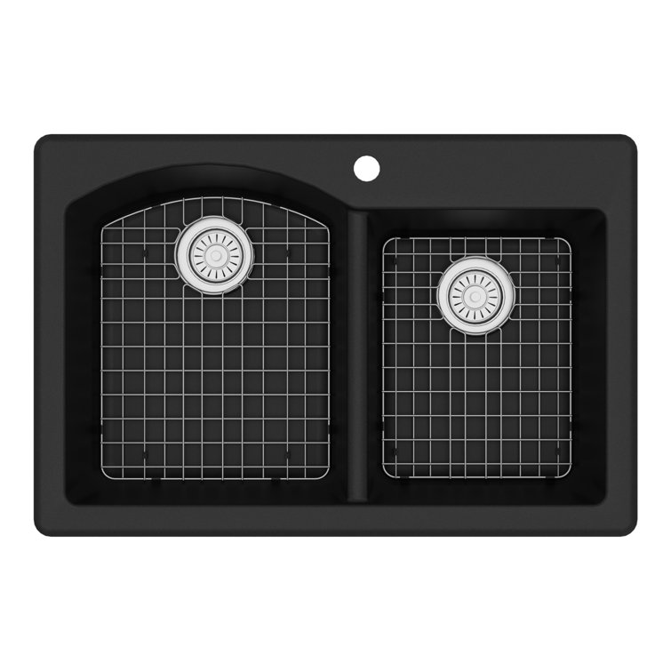 Karran Quartz 33'' X 22'' Double Bowl 60/40 Top Mount Drop-in Kitchen Sink Kit