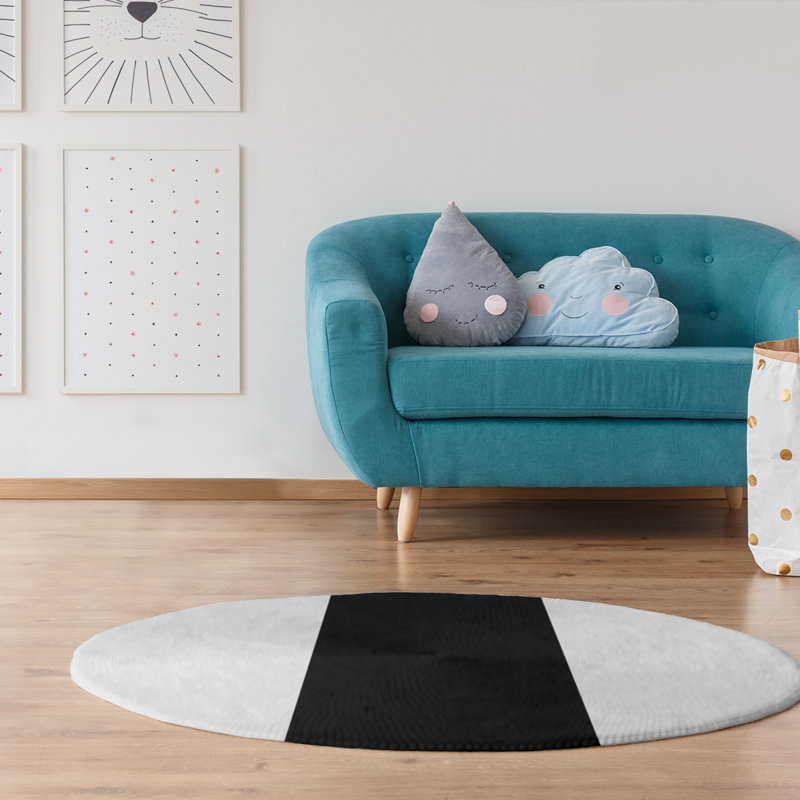 Tapis à rayures en poly-noir oakland, Rond 5 pi