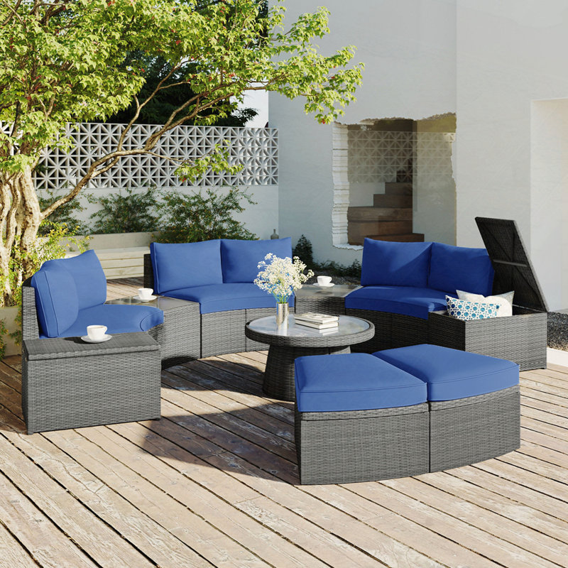 Ensemble de canapé modulaire d'extérieur 10 pièces 10 pièces pour configuration personnalisable, Gris, Bleu