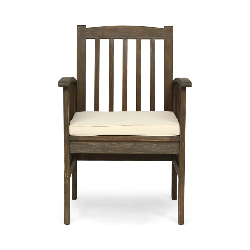 Chaise de salle à manger en acacia, 2 pièces avec 2 coussins, Crème, Gris