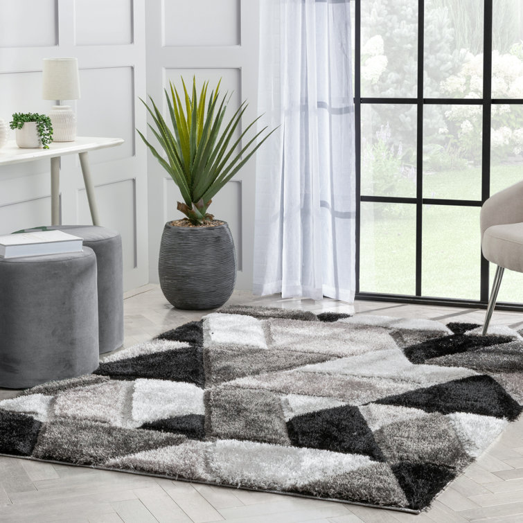 Cobina Holland Modern Geometric Black 3D Textured Thick & Soft Shag Rug
