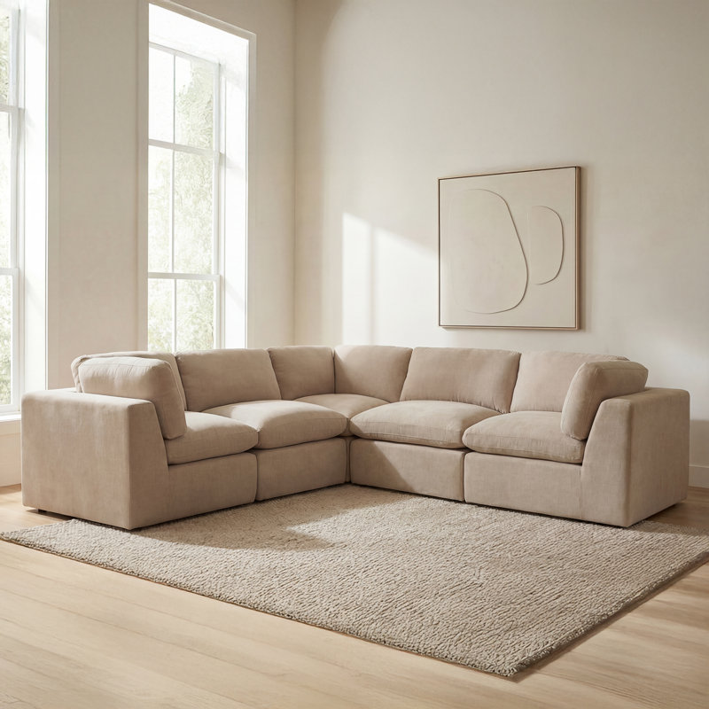 Cates Classic L Modular Sectional Dark Green, Beige Polyester