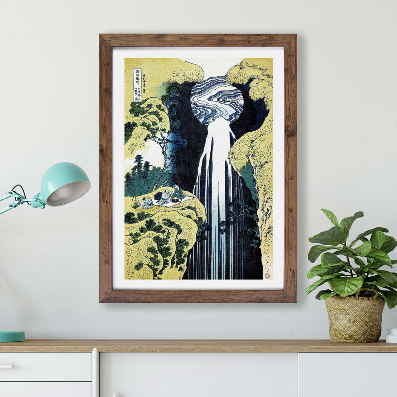 The Waterfall Of Amida Behind The Kiso Road by Katsushika Hokusai - Single Picture Frame Painting, Walnut