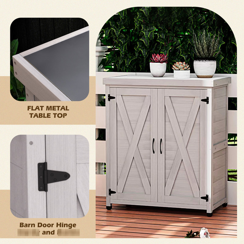 Banc de rempotage d'extérieur - Revêtement à base d'eau et armoire de rangement spacieuse en bois à finition grise