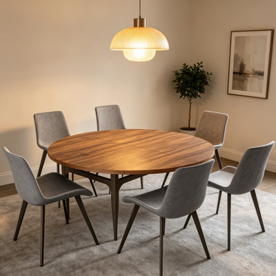 55.1'' Round Dining Table Set, Modern Kitchen Table For 4-6 Person, Steel Legs, Pedestal Dining Set With Dining Chair, Saving Space