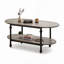Table basse ovale grise à 2 niveaux - Centre de table en bois avec tablette de rangement ouverte, structure en métal - Table à cocktail industrielle moderne pour le salon, la chambre à coucher, le bureau - Console Mid-Century