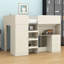 Lit mezzanine double avec tablettes et tiroirs, cadre de lit mezzanine en bois avec bureau et garde-robe intégré-732347158