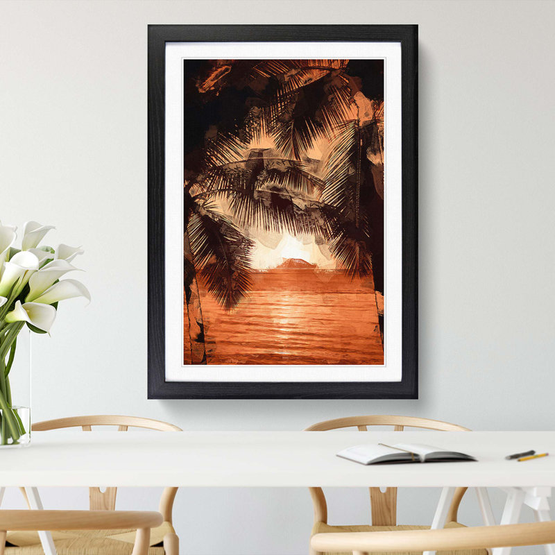 Palm Tree Sunset in Abstract - Picture Frame Graphic Art Print, Black Framed, 87cm H x 62cm W x 2cm D