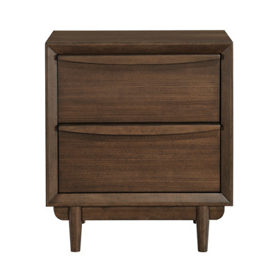 Table de chevet de style Mid-Century moderne en noyer, 2 tiroirs et 2 présentoirs en noyer avec décoration pour la décoration