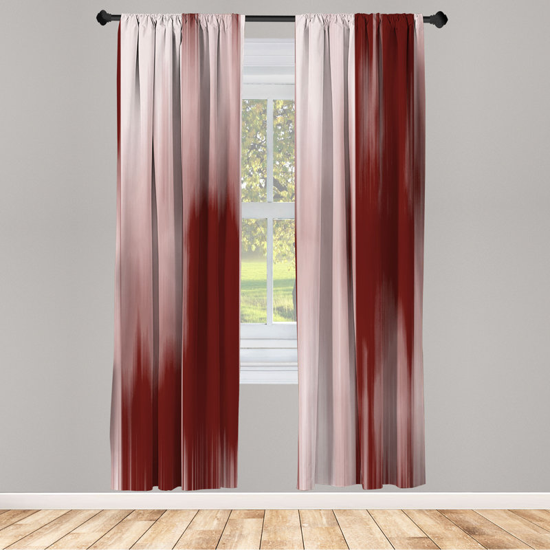 Microfiber Floral Semi-Sheer Rod Pocket Curtain Panels, 28" W x 95" L, Red