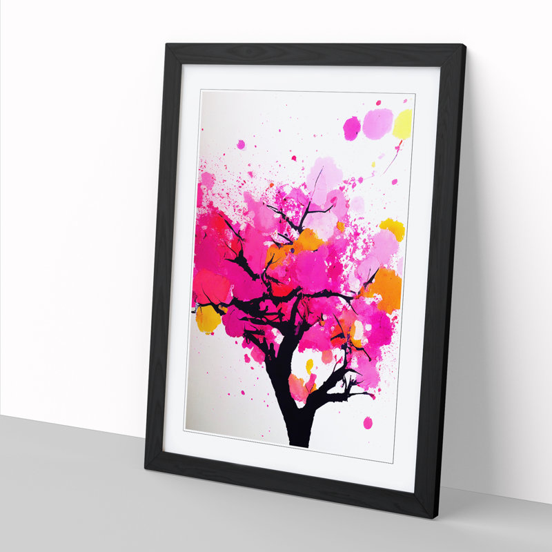Peach Blossom Tree Splatter Vol.3 - Single Picture Frame Print, 64cm H x 46cm W x 2cm D, Oak